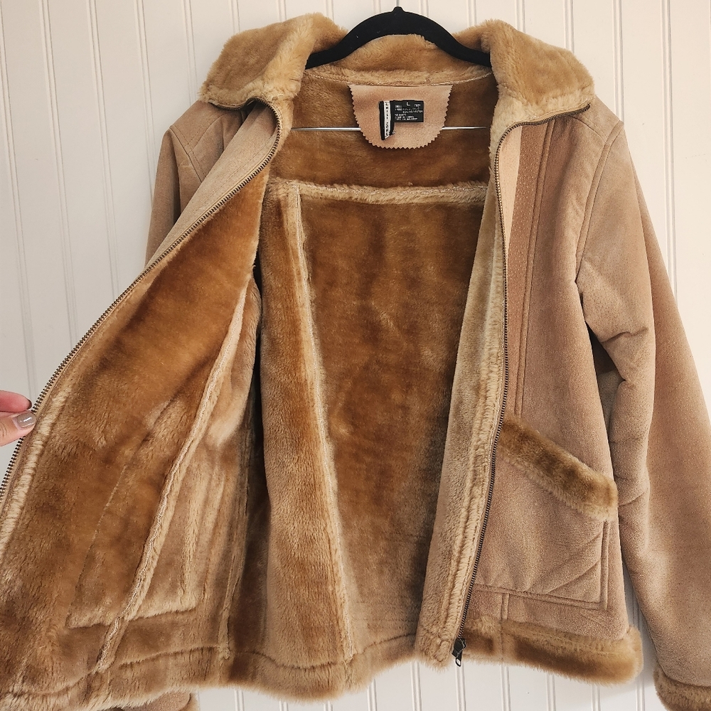 CHILL ZONE Vintage 100% Leather Penny Lane Faux Fur Lined Coat size Large - Picture 4 of 10